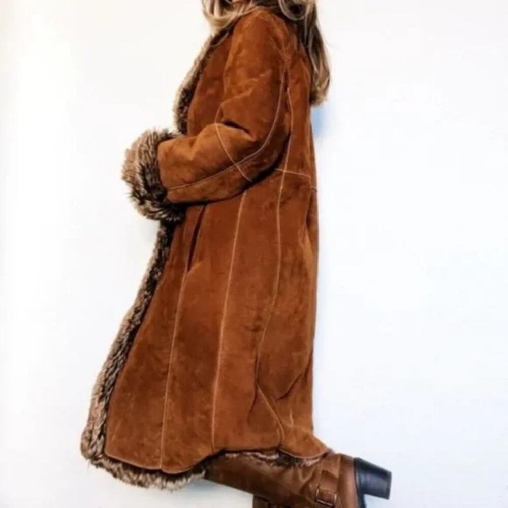 Wilsons Leather Pelle Studio Penny Lane Long Brown Suede Faux Fur Coat size XL - Picture 11 of 11